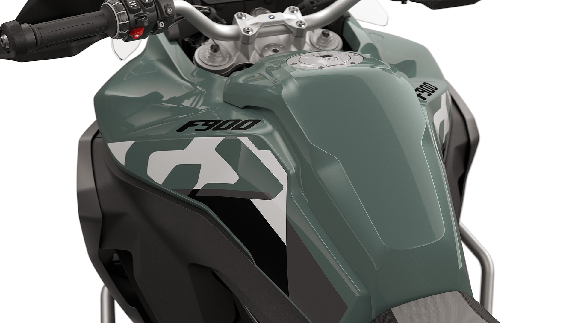 The side panels of the F 900 GS Adventure from BMW Motorrad with a large 23 l tank