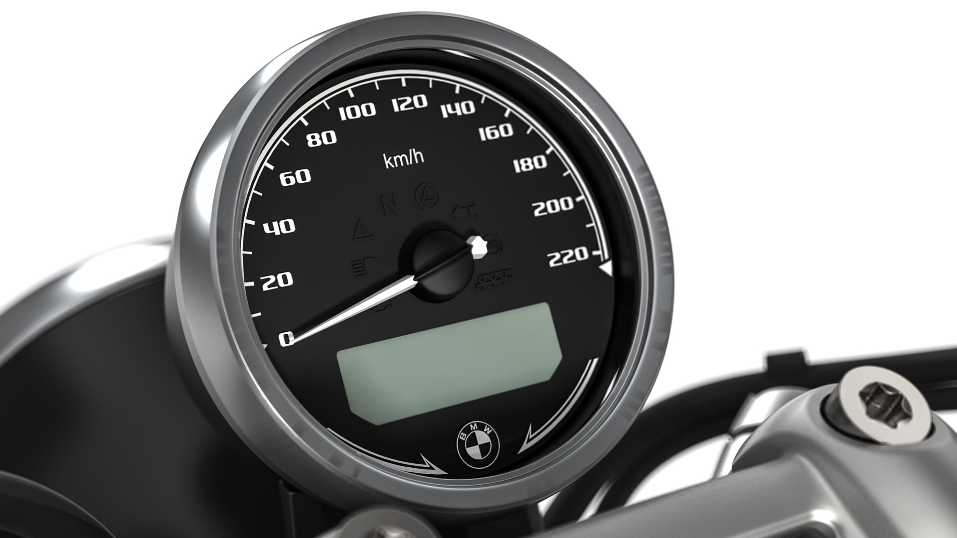 We see the classic speedometer instrument of the R nineT Pure.