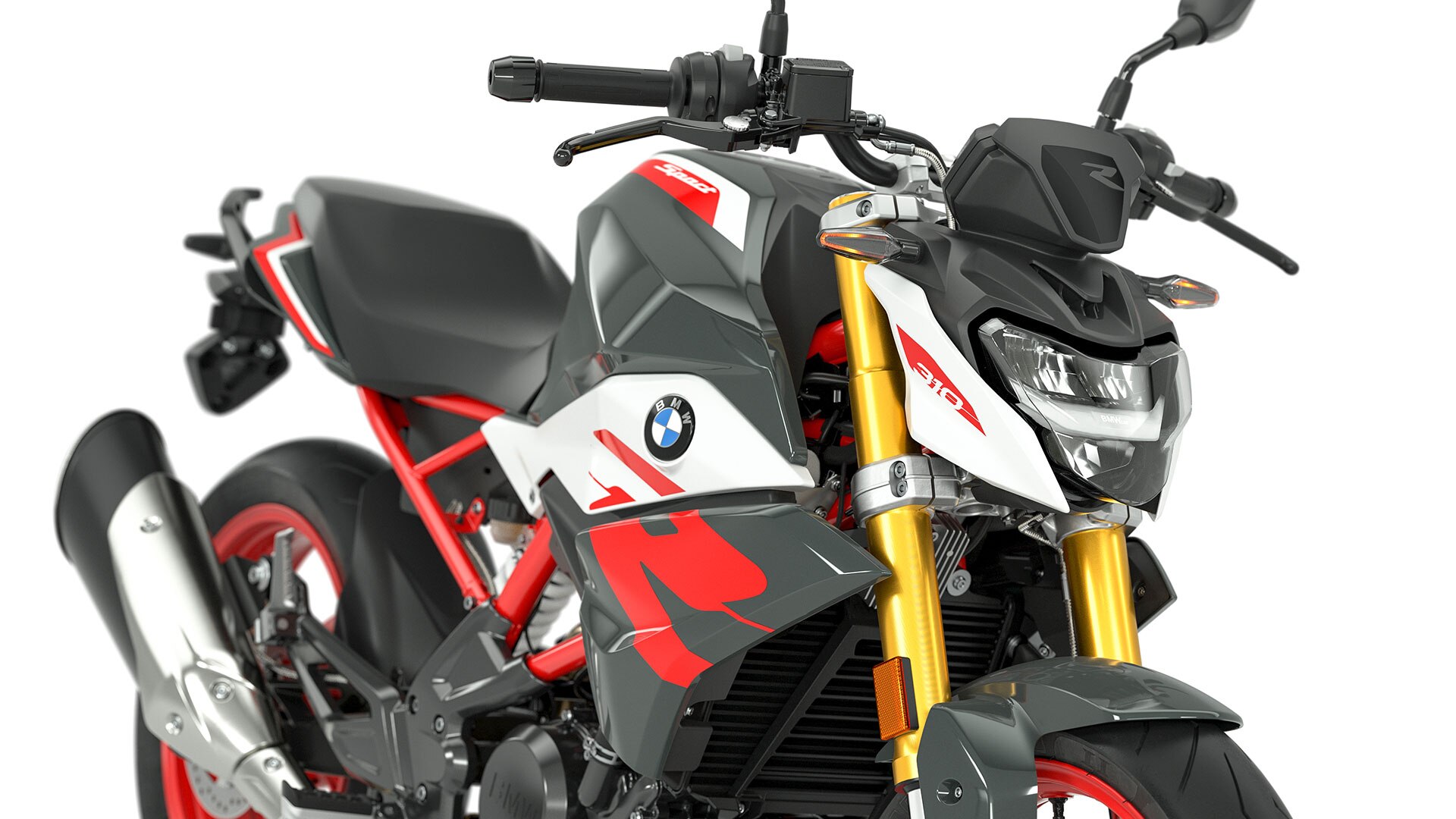 We see the standard DEL headlights and indicators of the G 310 R.